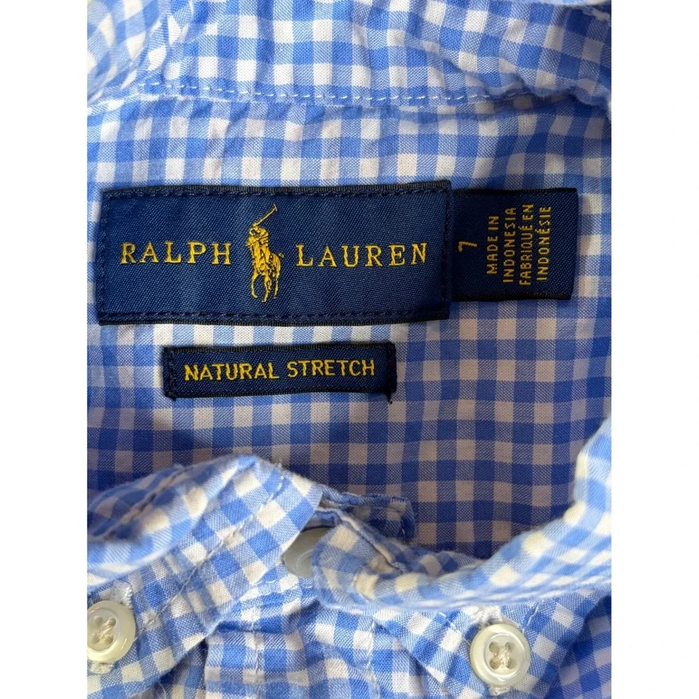 Ralph Lauren Button-Up Size 7 Blue Cotton Blend Short Sleeves